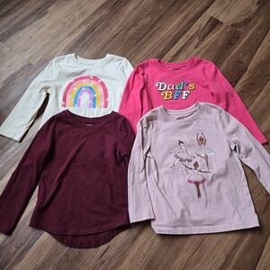 Girl 4T Set of 4 Long Sleeve Graphic Tees Cat & Jack Rainbow Pink Burgundy Dance